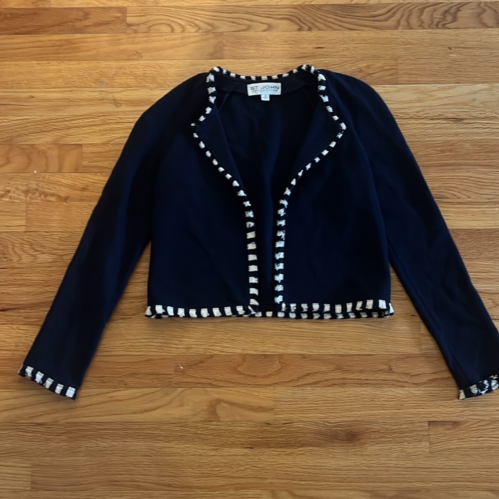 ST. John blue wool rayon knit cardigan sweater